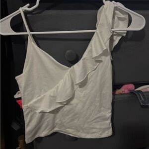 Elegant White Ruffle One-Shoulder Top